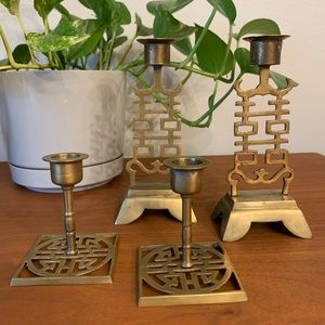 Antique Chinese Brass Candlestick Holders